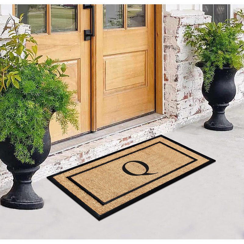 Danielian Rubber Coir Classic Border Monogrammed Doormat  24" x 48" Non-Slip Outdoor Door Mat, Q