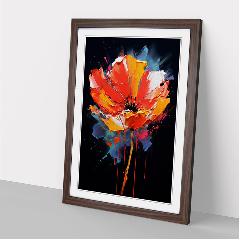 Poppy Flower Gestural No.2 - Single Picture Frame Print on Wood, 34" H x 25" W x 2" D, Walnut