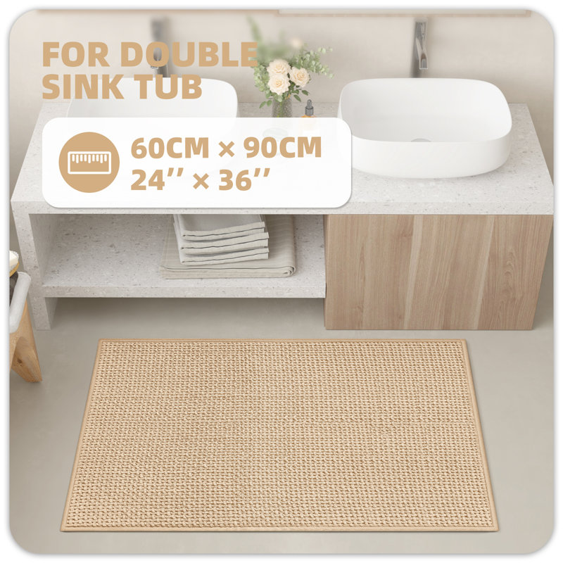 Idalee Bath Rug with Non-Slip Backing, Khaki, 24''W x 36''L