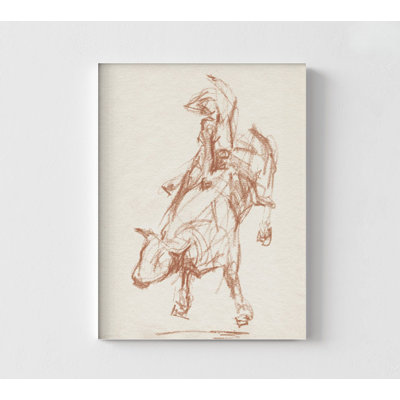 Cowboy And Bull Sketch Print, Framed Rodeo Wall Art, Southwest Wall Decor, Large Bull Sketch Print, Bull Line Art Print, Framed Wall Art