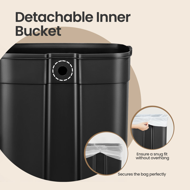 Stainless Steel Step On Fingerprint-resistant Trash Can with Back Handle, Brown, 13 Gal