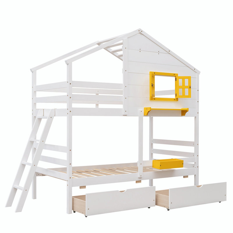 Castelnaud Kids Twin Over Twin Bunk Bed, White