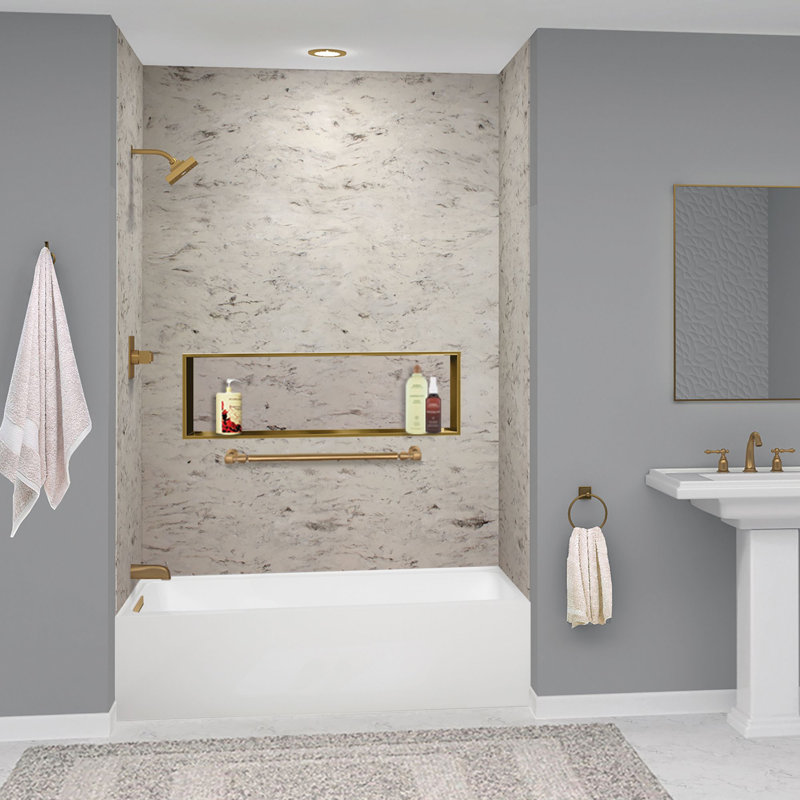 Transolid Unity AFR 60-in x 32-in x 22-in Alcove Acrylic Bathtub Kit, White, Left, Bronze