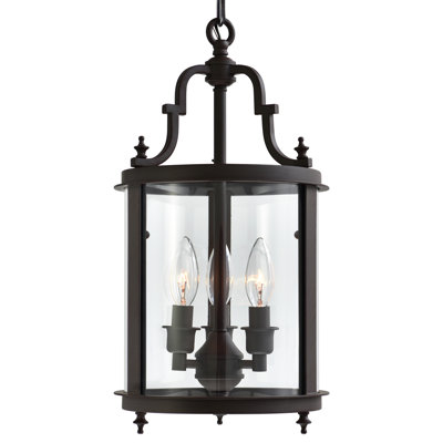 9" Oil Rubbed Bronze Pendant Light – 3-Light Lantern Style Mini Pendant, Adjustable Height with E12 Bulb Base and Clear Glass Shade
