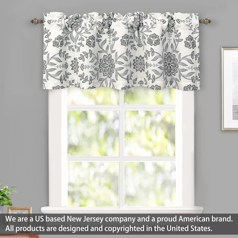 Ivory Gray Floral Linen Blend Blackout Valance