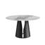 Table de salle à manger moderne 53,15 po en pierre artificielle ronde en acier au carbone noir pouvant accueillir 6 personnes