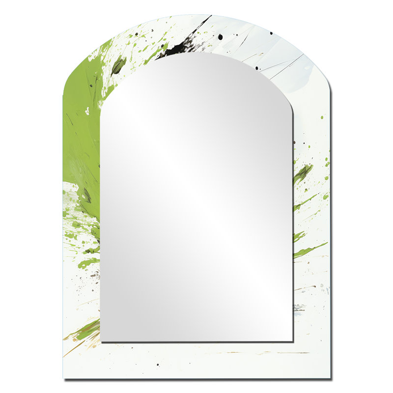 «Green and White Abstract Spiral Collage II», miroir en arc abstrait à collage, 34 po x 25 po