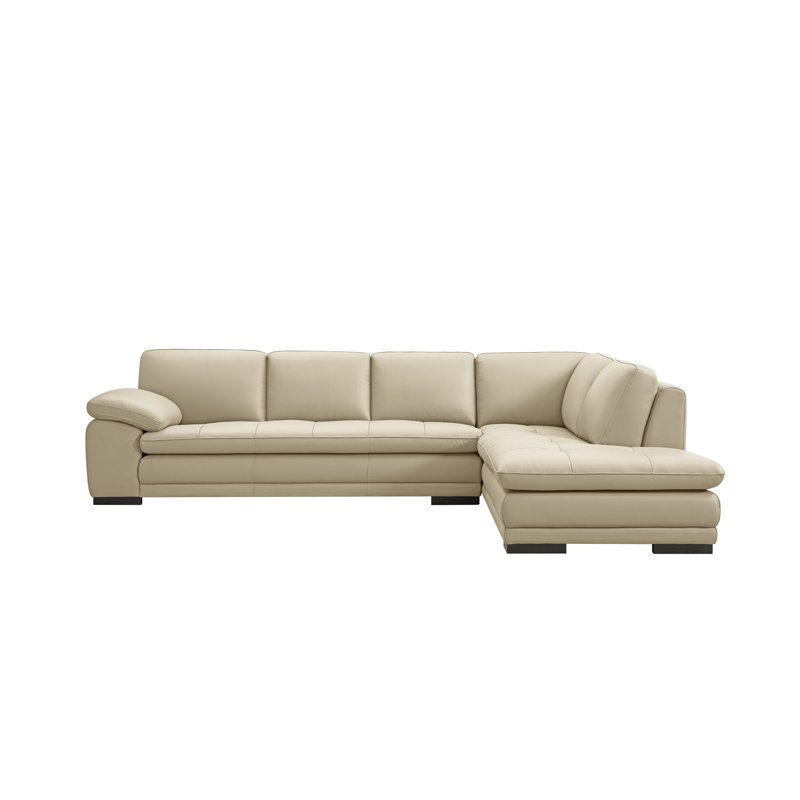 124" Wide Leather Match Sofa & Chaise, Right Hand Facing, Light Gray Leather Match