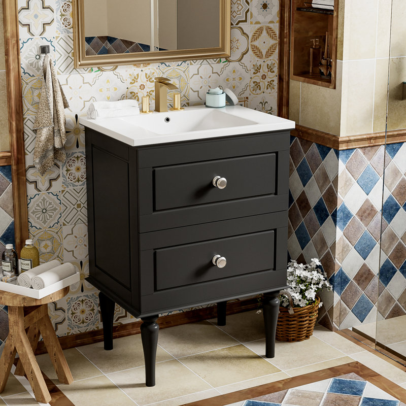 Armoire de rangement pour salle de bain avec lavabo en céramique