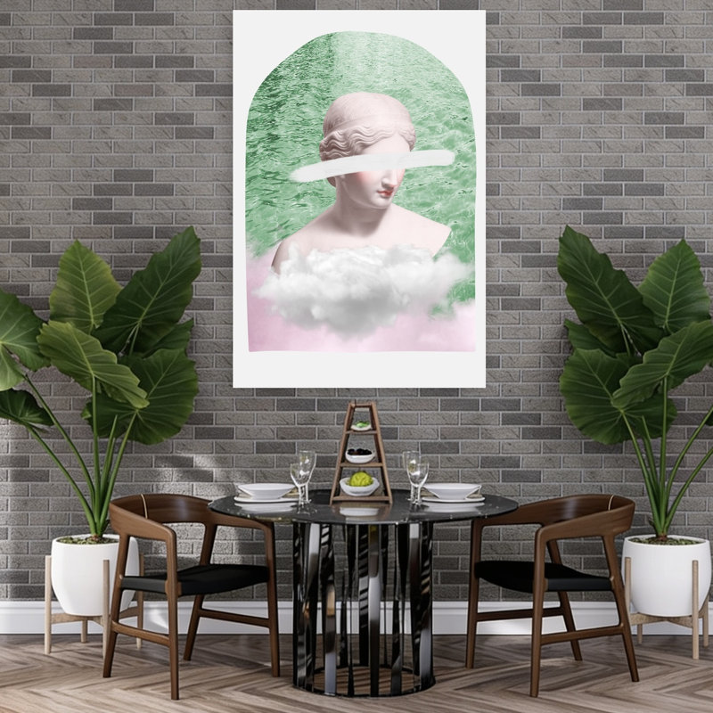 Paysage onirique classique et éthéré, architecture contemporaine abstraite, affiche murale, 60" H x 40" W
