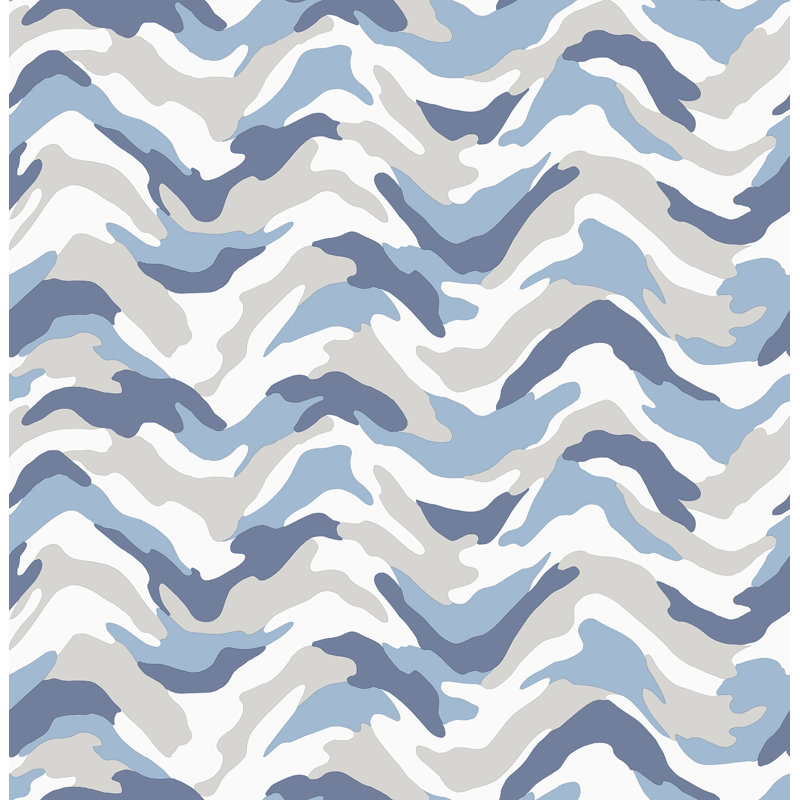 Rouleau de papier peint L 33 pi x l 20,5 po Kaiser Camo Wave, Bleu