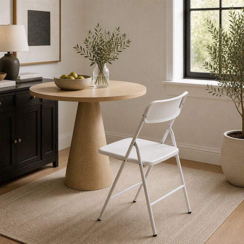 Ensemble de 4 chaises pliantes blanches avec coussin en polypropylène pour l'extérieur, chaises pliantes empilables et portables en métal avec structure en acier, idéales pour les fêtes, les événements à domicile, les bureaux et les mariages.