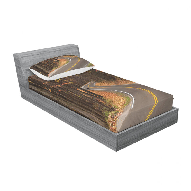 Ensemble de draps Curvy Roadway Through The Forest, Ensemble de draps pour lit simple avec drap-housse