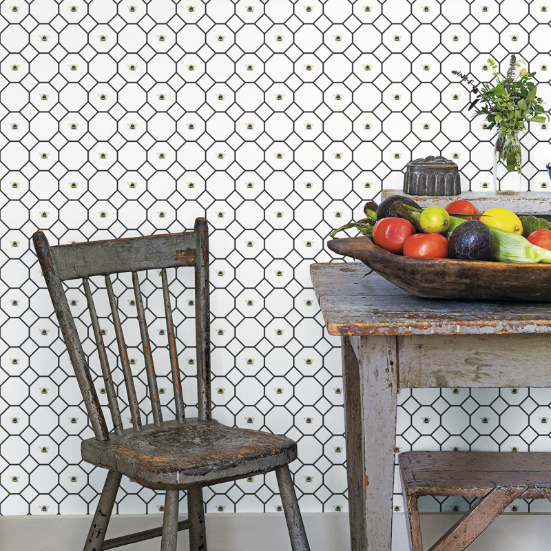 Rouleau de papier peint à ruche géométrique avec abeilles L 33 pi x l 21 po Just Kitchens