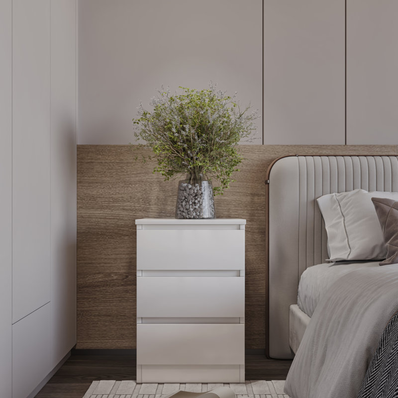 Braunstein 3 Drawer Bedside Table, White