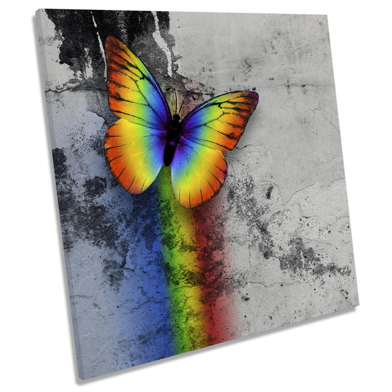 Z0418 Rainbow Butterfly - Wrapped Canvas Print, 60cm H x 60cm W x 2cm D