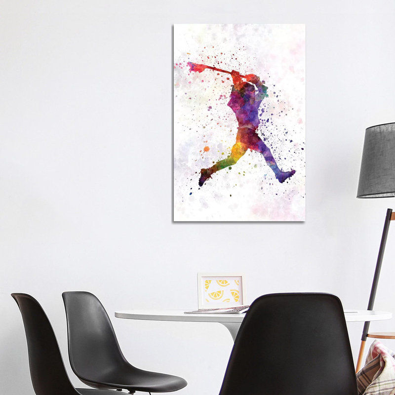«Lacrosse Man Player I» par Paul Rommer - peinture sur toile tendue, H 40 po x l 26 po x P 1,5 po