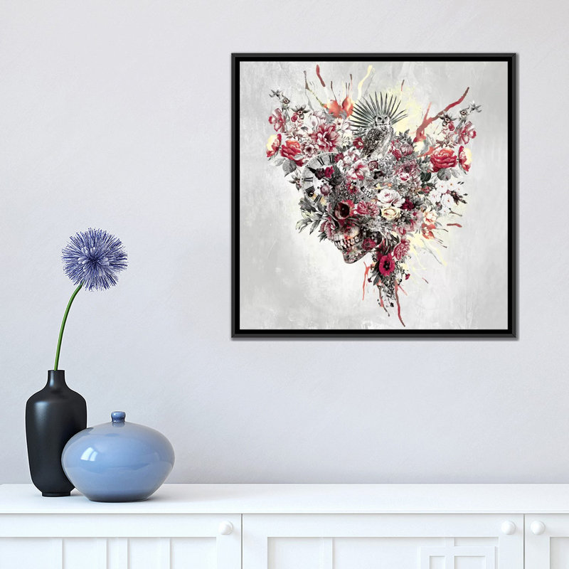 «Floral Skull Series», impression sur toile, H 18 po x l 18 po x P 1,5 po, Toile avec cadre flottant noir, Pas de tapis