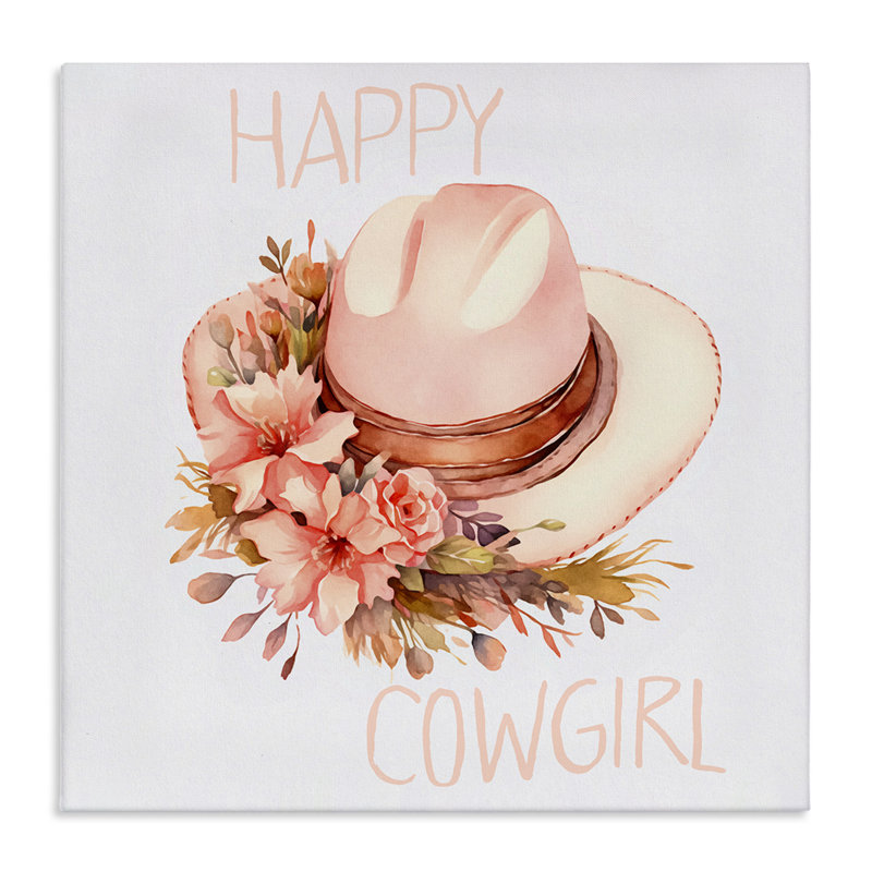 «Happy Cowgirl Floral Hat», art mural sur toile par Andrea Haase, H 24 po x l 24 po
