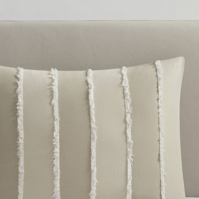 Ensemble d'édredon en coton 3 pièces Shay, Édredon double / grand + 2 taies décoratives sta, Taupe