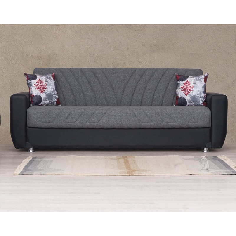 Causeuse-lit convertible en cuir Hala, Gris, H 32 po x l 88 po x P 32 po