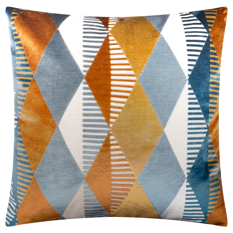 Metro Harlequin Geometric Square Throw Cushion, Blue/Orange, Polyester