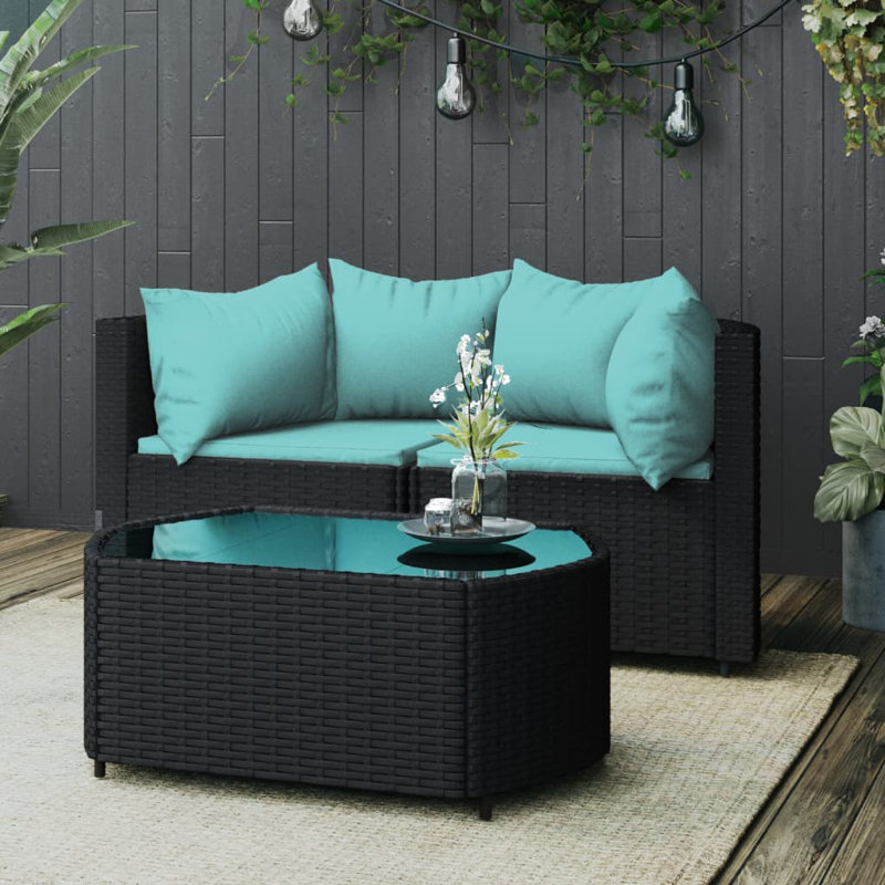 - Person Patio Conversation Set with Cushions, Black, Teal