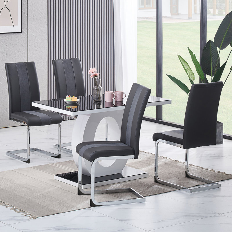 Faux Leather/Suede Upholstered Armless Dining Chair, Faux Leather Grey, 4