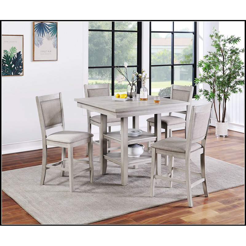 Ensemble de salle à manger à hauteur de comptoir de 5 pièces avec table carrée, tablettes et chaises à coussins pour un confort et un style modernes