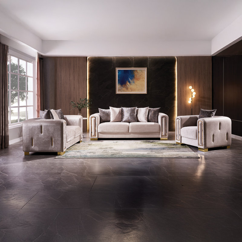 Everly Quinn Foehr 3-Piece Velvet Living Room Set