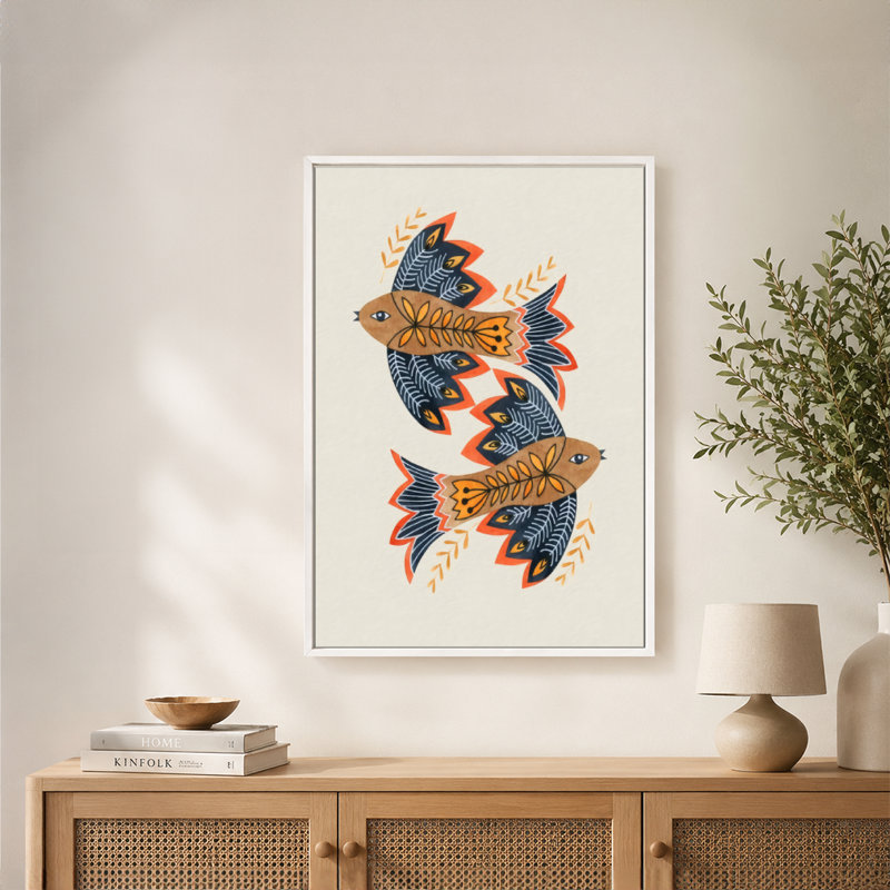 Art mural en toile à motif de feuilles avec cadre flottant, prêt à accrocher, 12 po x 18 po, Beige