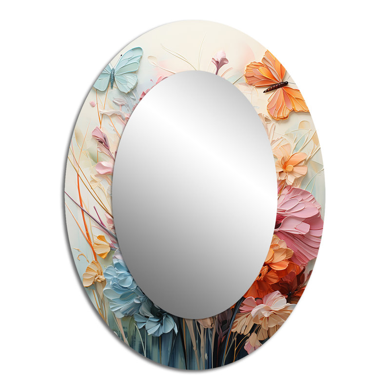Butterfly Whimsical Flight Bouquet I - Large Oval Wall Mirror On Metal, 40" x 30"