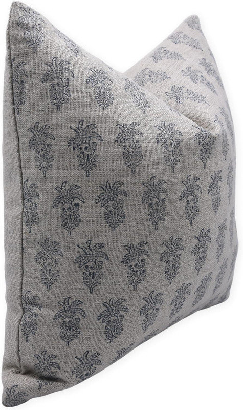Block Print Throw Pillow Cover MNHGRTLSquare, Green Floral 2, Square 24"