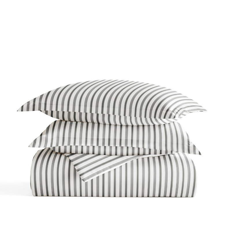 Gray and White Striped Microfiber King/California King Duvet Cover Set