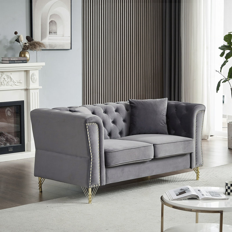 Canapé capitonné en velours 60,2 po, Gris