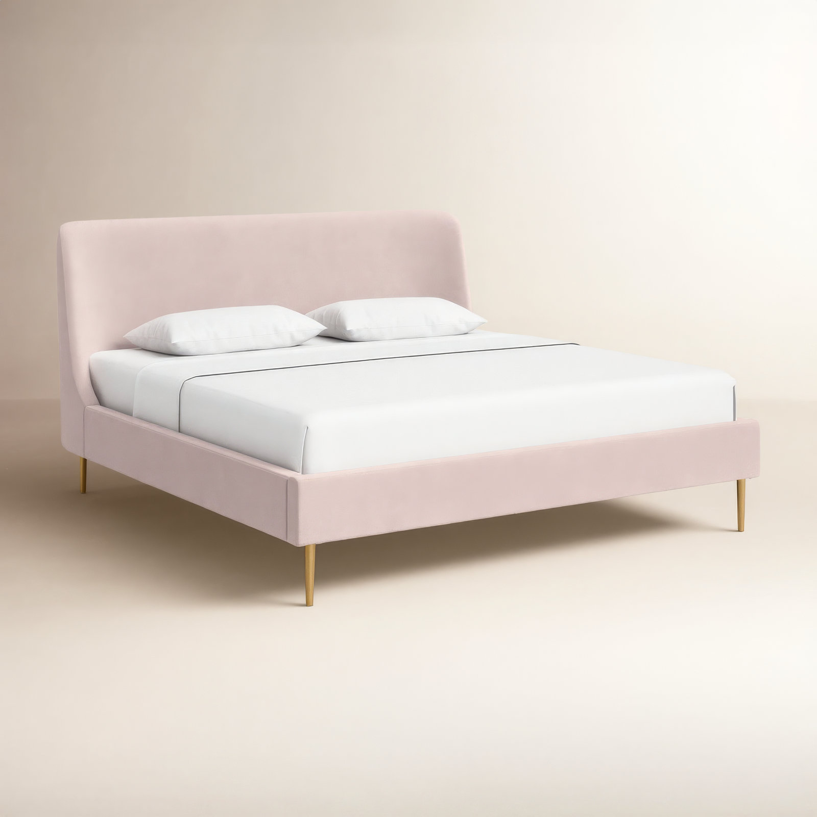 Venedy Upholstered Wingback Bed, King, Blush Velvet