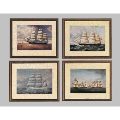 « velieri composition », ensemble de 4 reproductions encadrées sur bois