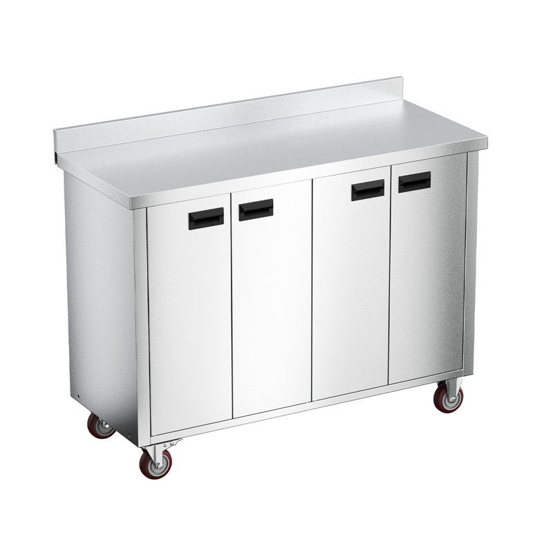 Armoire de rangement de 47 po en acier inoxydable avec roulettes et dosseret