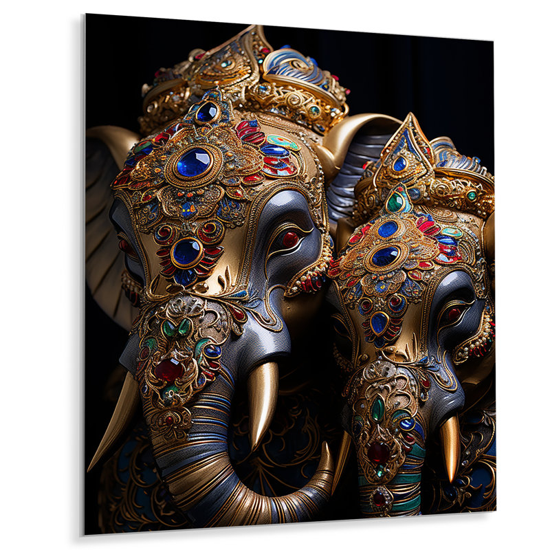 Art asiatique, éléphants thaïlandais III - Impression sur métal asiatique, H 20 po x l 12 po x P 1 po