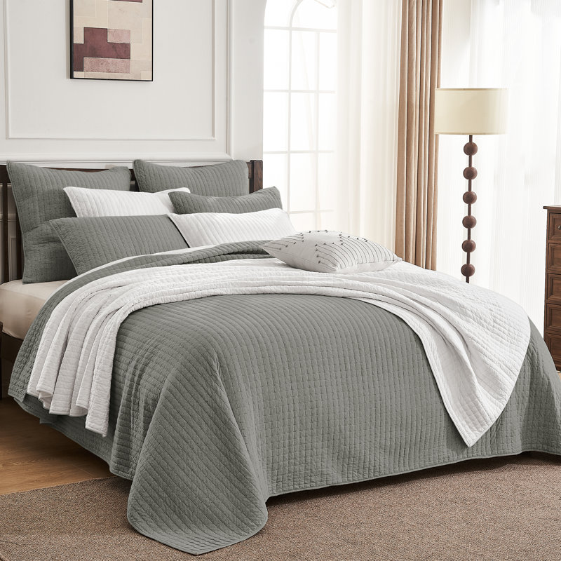 Wonderful 100% Cotton Jersey Quilt Set, Gray Melange, King Quilt + 2 King Shams