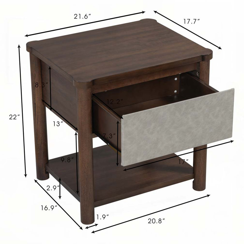 Table de chevet en bois Farmhouse, Gris clair / noyer