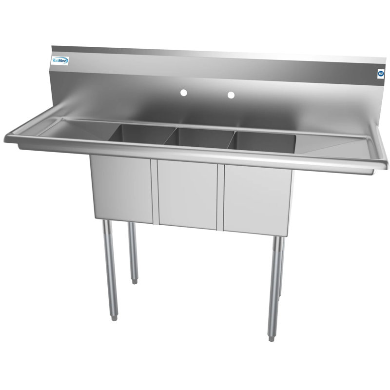 Flush Mount Kitchen Sink, 10" H x 20" W x 54" D