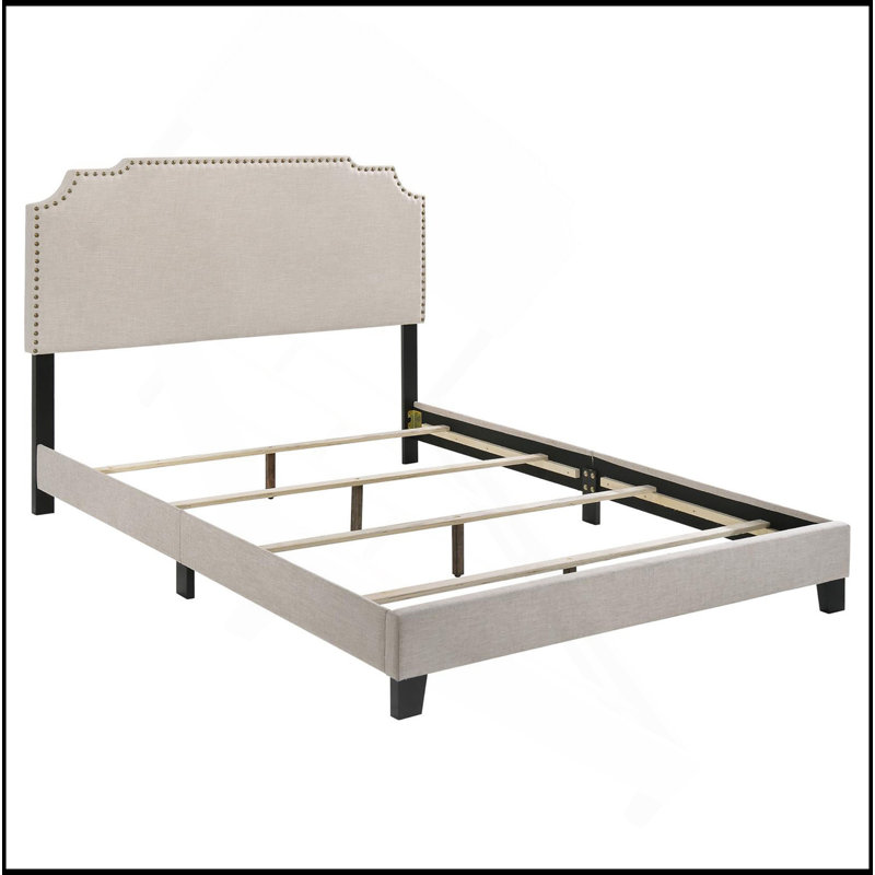 Lit à panneau tapissier cuivre, Beige, Grand lit