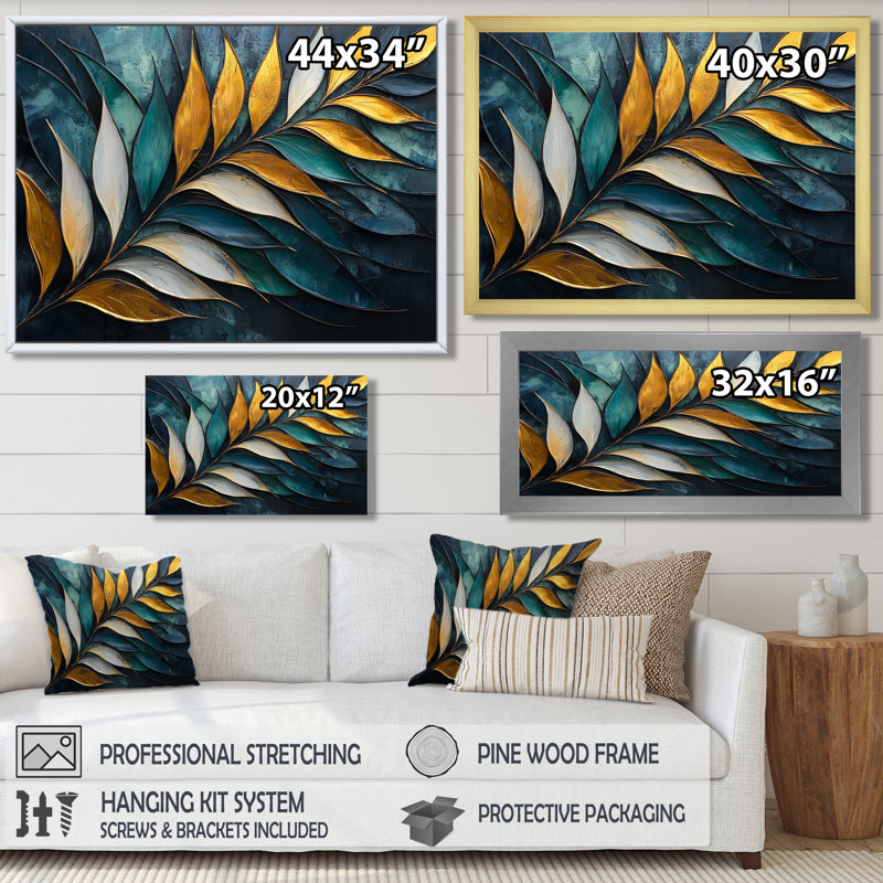 Emerald Stone Plams Leaves - palmiers et palmiers, art mural pour le salon, Impression encadrée flottante sans passe-partout