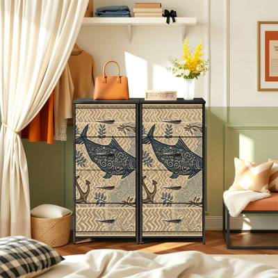 Commode rustique pour la chambre à coucher avec 4 tiroirs de rangement Commode géométrique à ancres de poissons de plage rétro