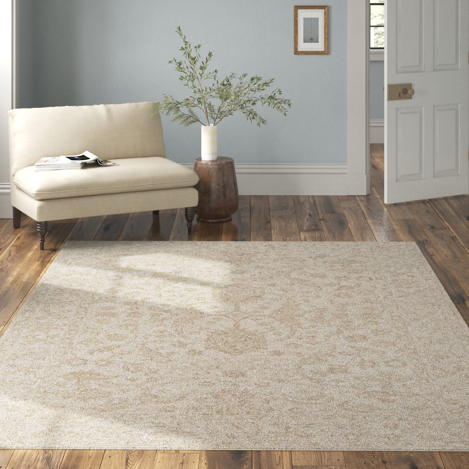 Cece Beige Hand-Tufted Wool Floral Rug, Rectangle 3'6" x 5'6"