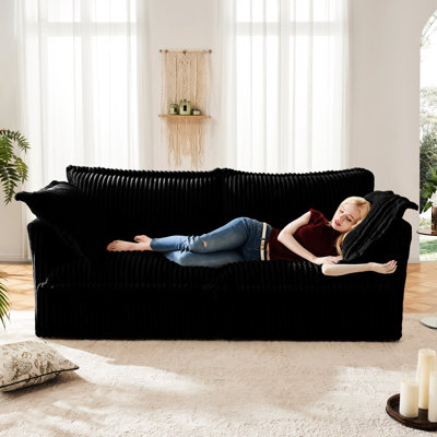 2 Seater Corduroy For , Deep Seat With Upholstered Cushion & Detachable Cover, Comfy, Black Living Room 2 , Removable