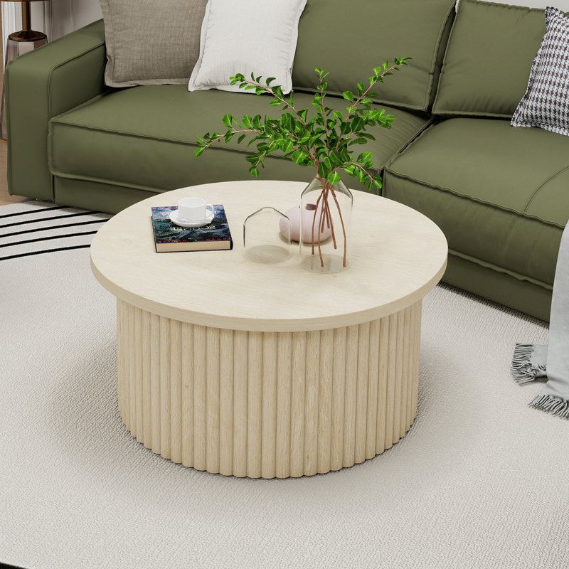 Table basse ronde moderne pour appartement, simple et tendance, finition naturelle, support interne en fer, rangement à couvercle rabattable, tapis de pieds réglable