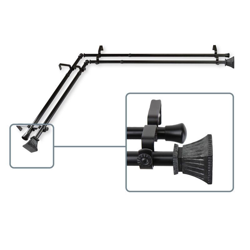 Double tringle de rideau de coin Spenser, Noir, L 120 po x l 70 po
