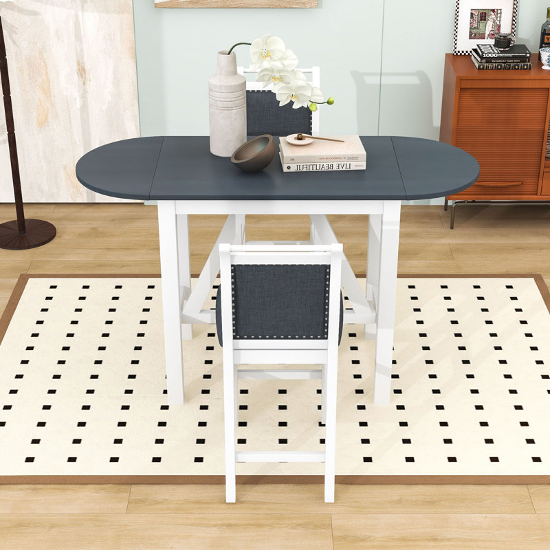 Llayton 3-Piece Counter Height Dining Set, Wood Table with 2 Upholstered Chairs, White/Gray